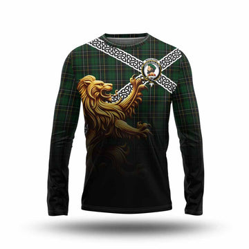 MacAlpine (MacAlpin) Crest Tartan Long Sleeve T-Shirt with Golden Lion Emblem Celtic Style Unisex - Tartan Vibes Clothing