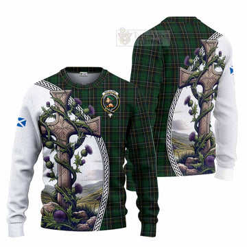 MacAlpine (MacAlpin) Tartan Knitted Sweater with Family Crest and St. Andrew's Cross Accented by Thistle Vines Unisex - Tartan Vibes Clothing