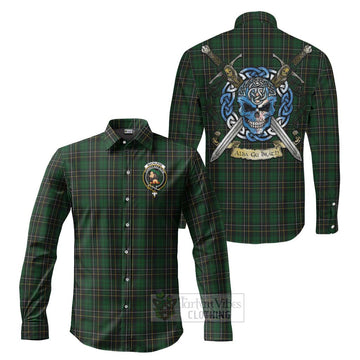 MacAlpine (MacAlpin) Tartan Long Sleeve Button Shirt with Family Crest Celtic Skull Style