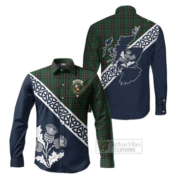 MacAlpine (MacAlpin) Tartan Long Sleeve Button Shirt Featuring Thistle and Scotland Map