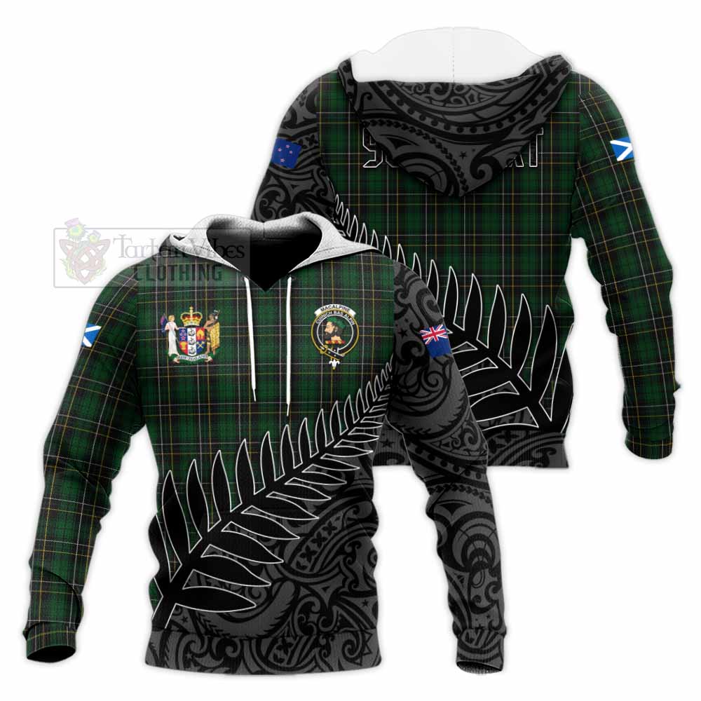 Tartan Vibes Clothing MacAlpine (MacAlpin) Crest Tartan Knitted Hoodie with New Zealand Silver Fern Half Style