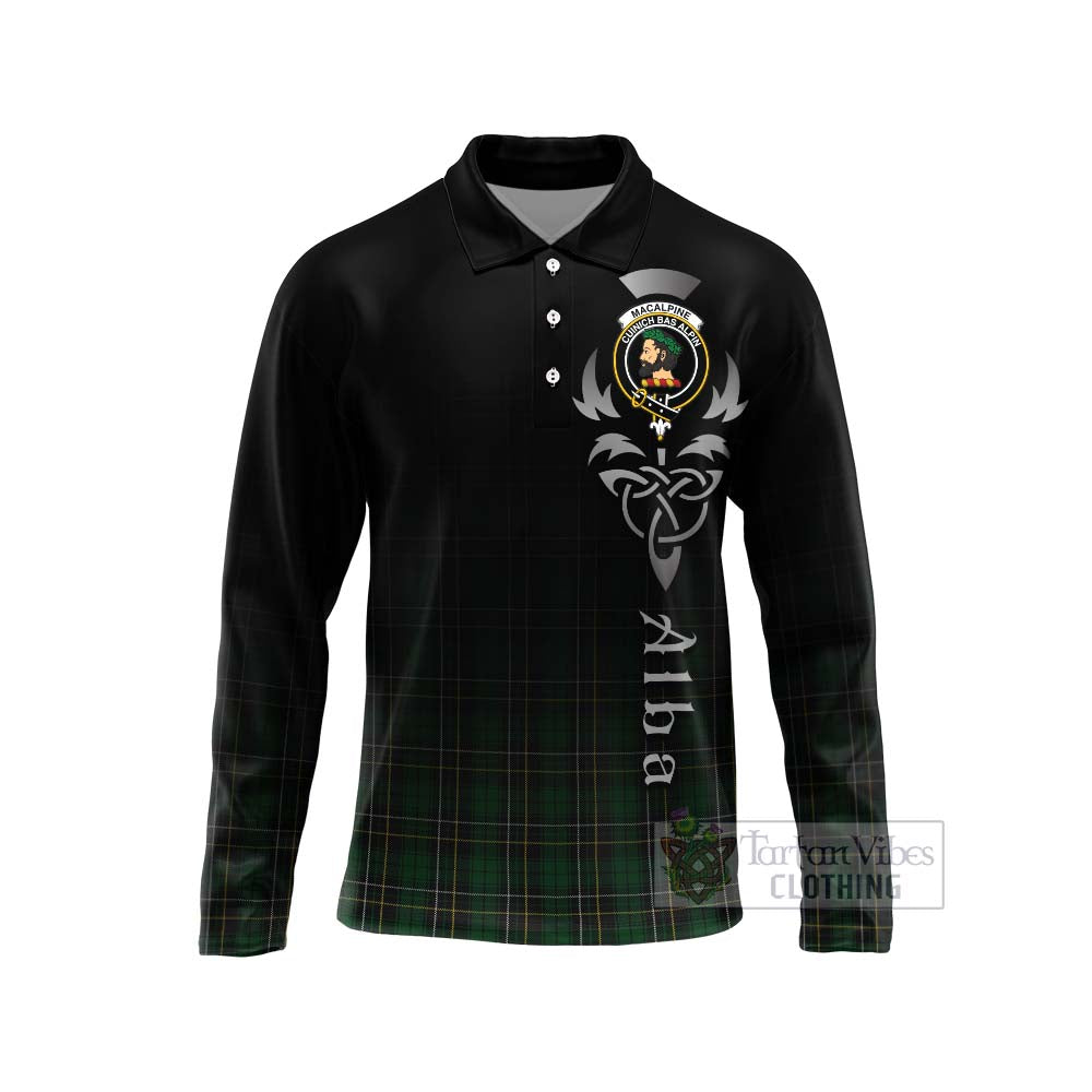 MacAlpine (MacAlpin) Tartan Long Sleeve Polo Shirt Featuring Alba Gu Brath Family Crest Celtic Inspired Unisex - Tartan Vibes Clothing