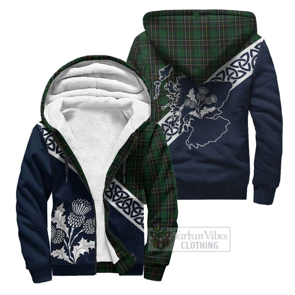 Tartan Vibes Clothing MacAlpine (MacAlpin) Tartan Sherpa Hoodie Featuring Thistle and Scotland Map