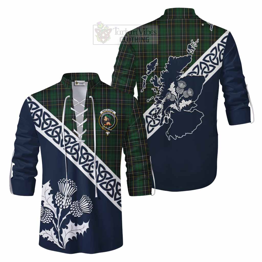 MacAlpine (MacAlpin) Tartan Ghillie Kilt Shirt Featuring Thistle and Scotland Map Men - Tartan Vibes Clothing