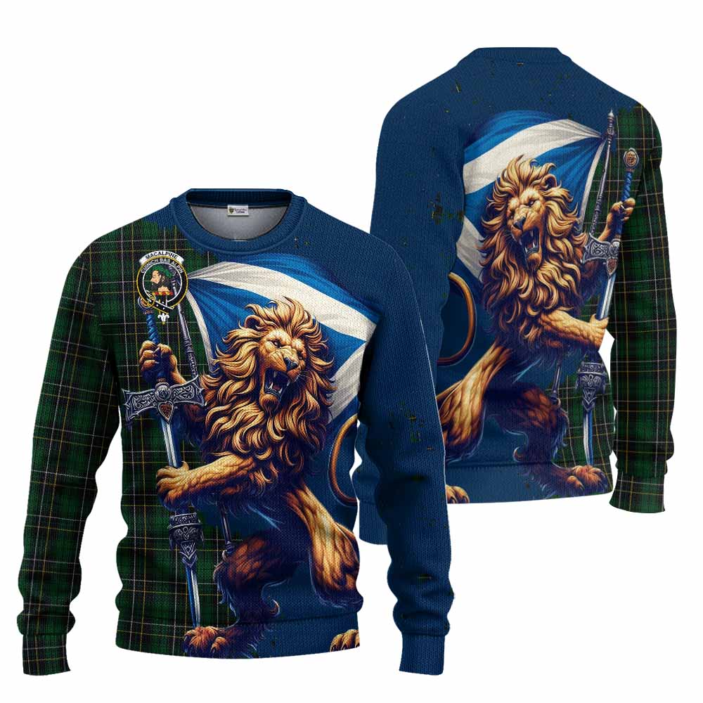 MacAlpine (MacAlpin) Tartan Family Crest Knitted Sweater with Scottish Majestic Lion Unisex - Tartan Vibes Clothing