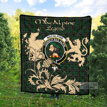 MacAlpine (MacAlpin) Tartan Quilt with Family Crest and Scottish Symbol Style