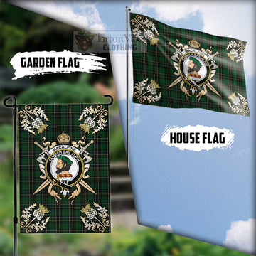 MacAlpine (MacAlpin) Tartan Flag with Family Crest and Golden Thistle Crossed Sword Design