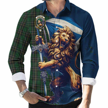 MacAlpine (MacAlpin) Tartan Family Crest Long Sleeve Button Shirt with Scottish Majestic Lion