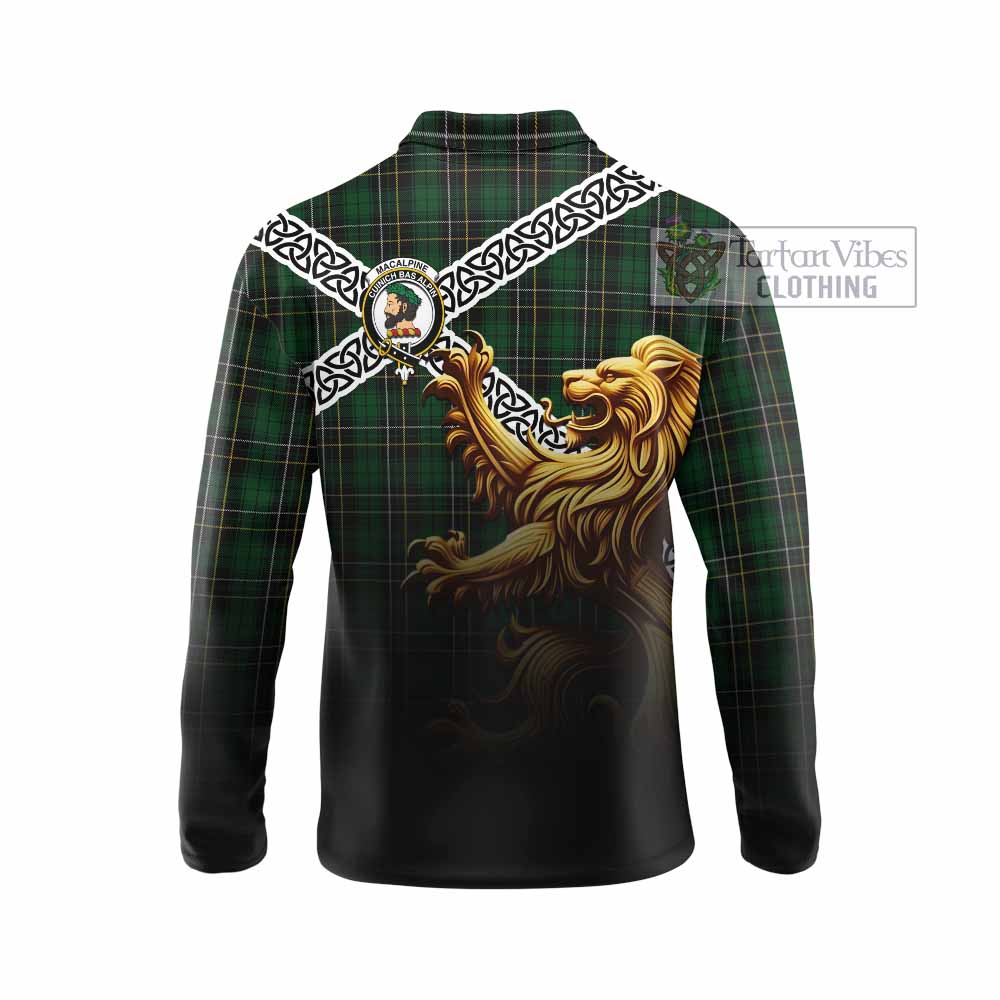 MacAlpine (MacAlpin) Crest Tartan Long Sleeve Polo Shirt with Golden Lion Emblem Celtic Style - Tartan Vibes Clothing