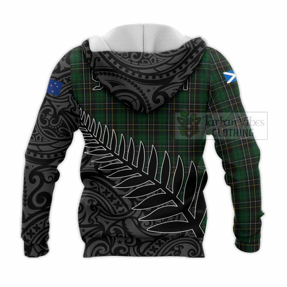 Tartan Vibes Clothing MacAlpine (MacAlpin) Crest Tartan Knitted Hoodie with New Zealand Silver Fern Half Style