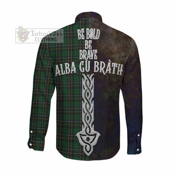 MacAlpine (MacAlpin) Tartan Family Crest Long Sleeve Button Shirt Alba Gu Brath Be Brave Lion Ancient Style Men's Shirt - Tartan Vibes Clothing