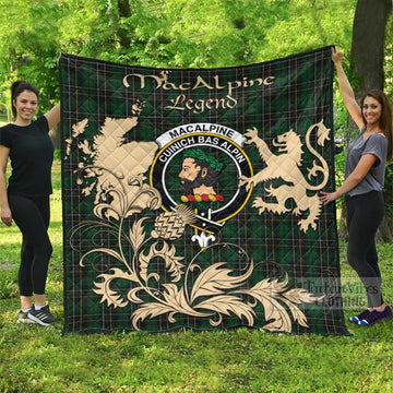 MacAlpine (MacAlpin) Tartan Quilt with Family Crest and Scottish Symbol Style