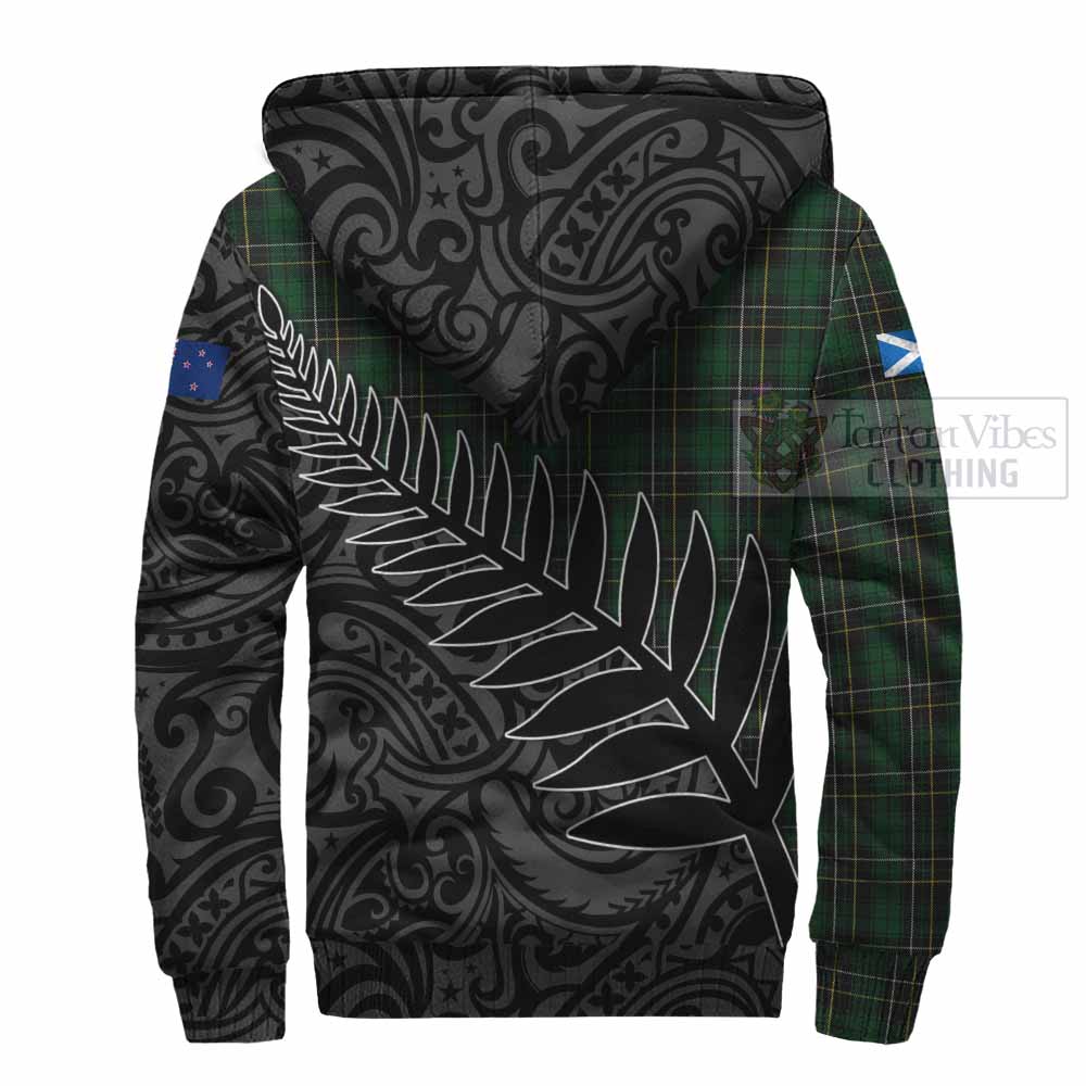 Tartan Vibes Clothing MacAlpine (MacAlpin) Crest Tartan Sherpa Hoodie with New Zealand Silver Fern Half Style