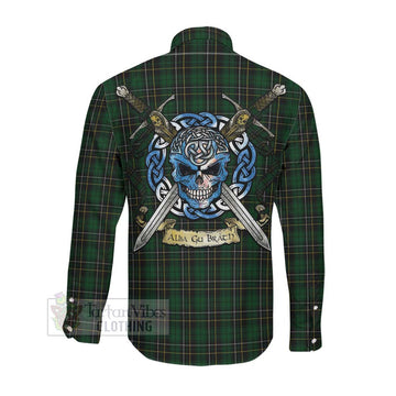 MacAlpine (MacAlpin) Tartan Long Sleeve Button Shirt with Family Crest Celtic Skull Style