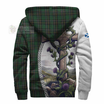 MacAlpine (MacAlpin) Tartan Sherpa Hoodie with Family Crest and St. Andrew's Cross Accented by Thistle Vines