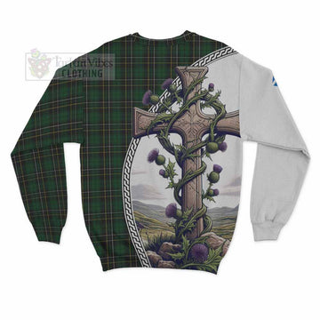 MacAlpine (MacAlpin) Tartan Sweatshirt with Family Crest and St. Andrew's Cross Accented by Thistle Vines