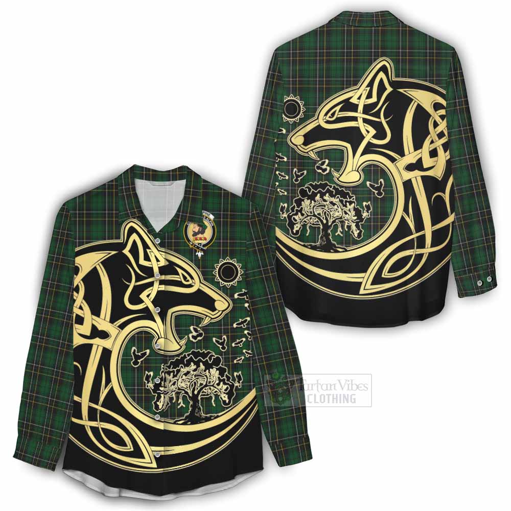 MacAlpine (MacAlpin) Tartan Women's Casual Shirt with Family Crest Celtic Wolf Style - Tartan Vibes Clothing
