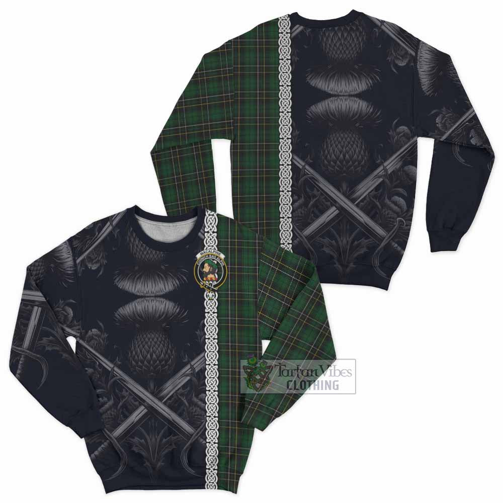 MacAlpine (MacAlpin) Tartan Sweatshirt with Family Crest Cross Sword Thistle Celtic Vibes - Tartan Vibes Clothing