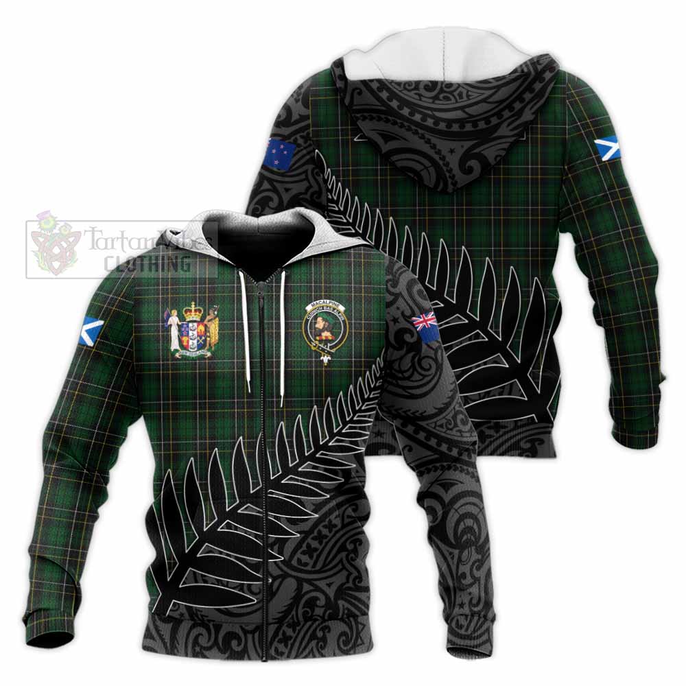 Tartan Vibes Clothing MacAlpine (MacAlpin) Crest Tartan Knitted Hoodie with New Zealand Silver Fern Half Style