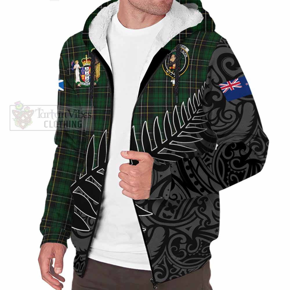 Tartan Vibes Clothing MacAlpine (MacAlpin) Crest Tartan Sherpa Hoodie with New Zealand Silver Fern Half Style