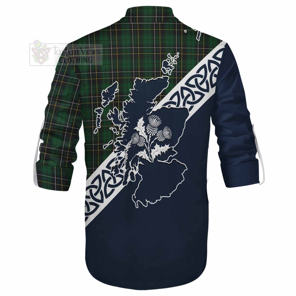 MacAlpine (MacAlpin) Tartan Ghillie Kilt Shirt Featuring Thistle and Scotland Map - Tartan Vibes Clothing