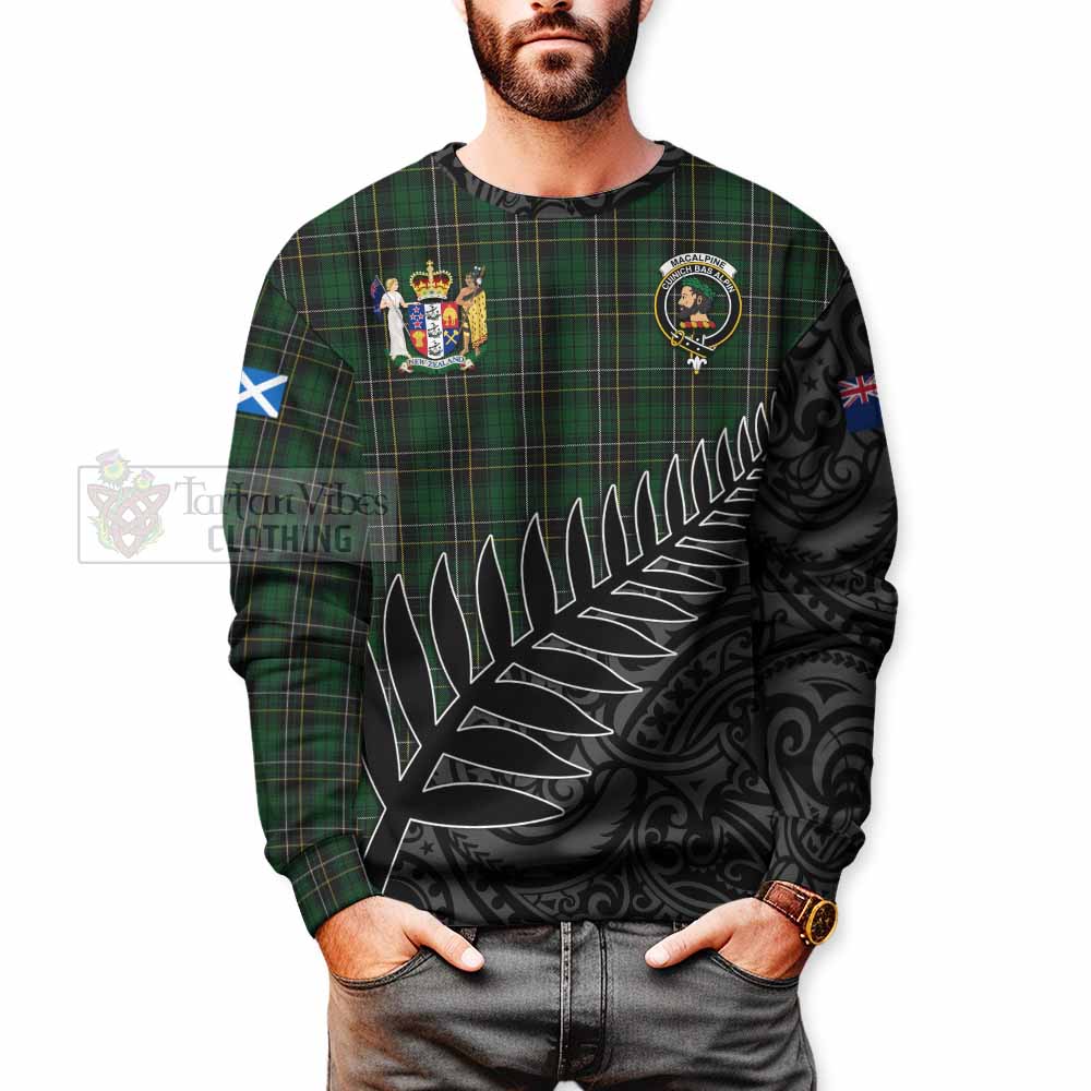 Tartan Vibes Clothing MacAlpine (MacAlpin) Crest Tartan Sweatshirt with New Zealand Silver Fern Half Style