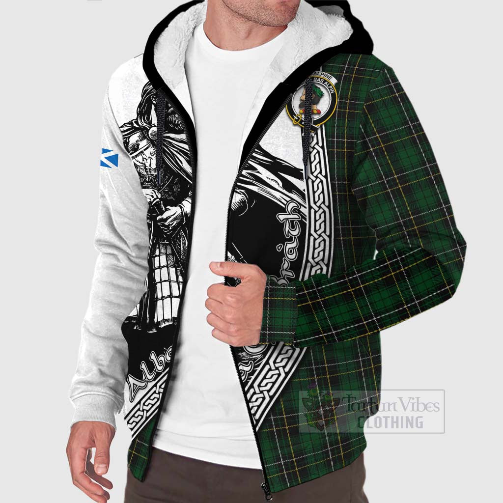 Tartan Vibes Clothing MacAlpine (MacAlpin) Tartan Clan Crest Sherpa Hoodie with Highlander Warrior Celtic Style