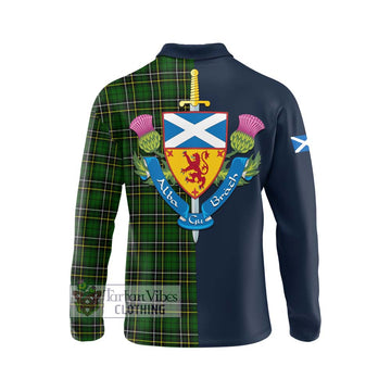 MacAlpine Modern Tartan Long Sleeve Polo Shirt Alba with Scottish Lion Royal Arm Half Style - Tartan Vibes Clothing