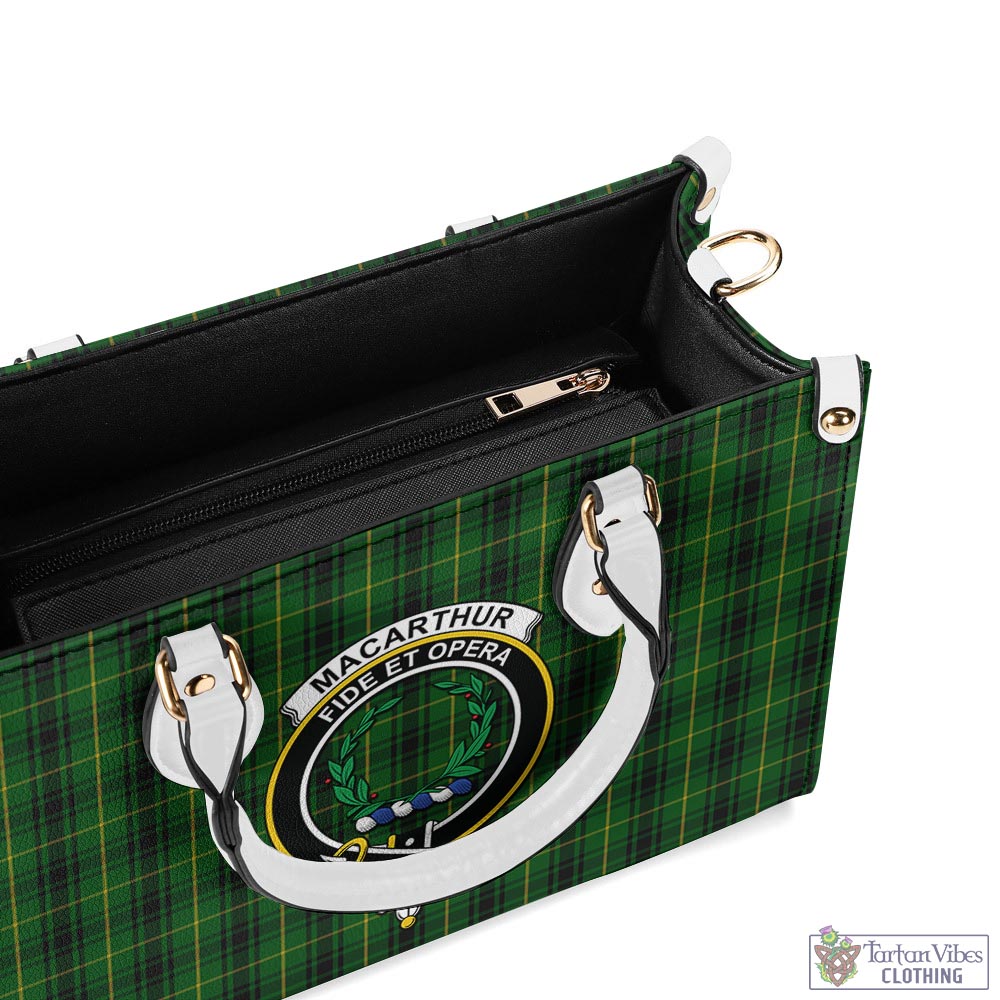 Tartan Vibes Clothing MacArthur Tartan Luxury Leather Handbags with Family Crest