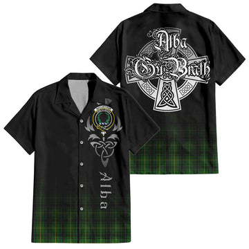 MacArthur (McArthur) Tartan Short Sleeve Button Up Shirt Featuring Alba Gu Brath Family Crest Celtic Inspired