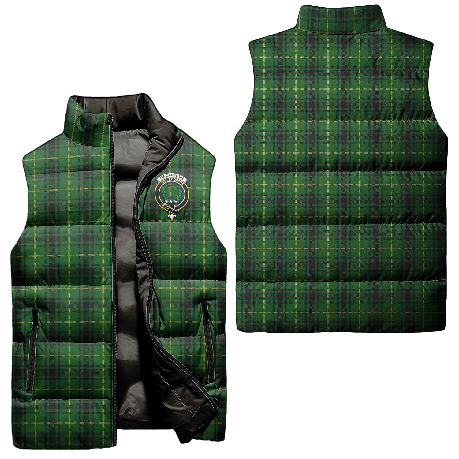 MacArthur Tartan Sleeveless Puffer Jacket with Family Crest Unisex - Tartanvibesclothing