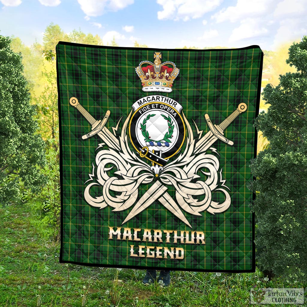 Tartan Vibes Clothing MacArthur Tartan Quilt with Clan Crest and the Golden Sword of Courageous Legacy