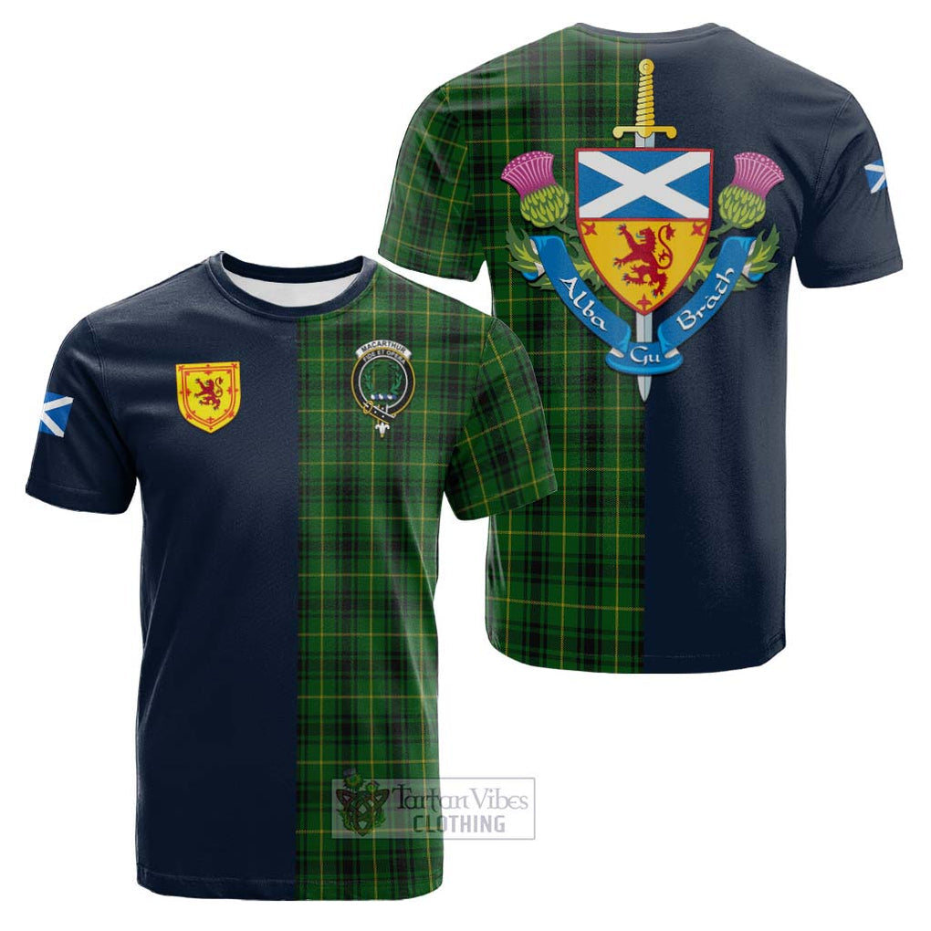 Tartan Vibes Clothing MacArthur Tartan Cotton T-shirt with Scottish Lion Royal Arm Half Style