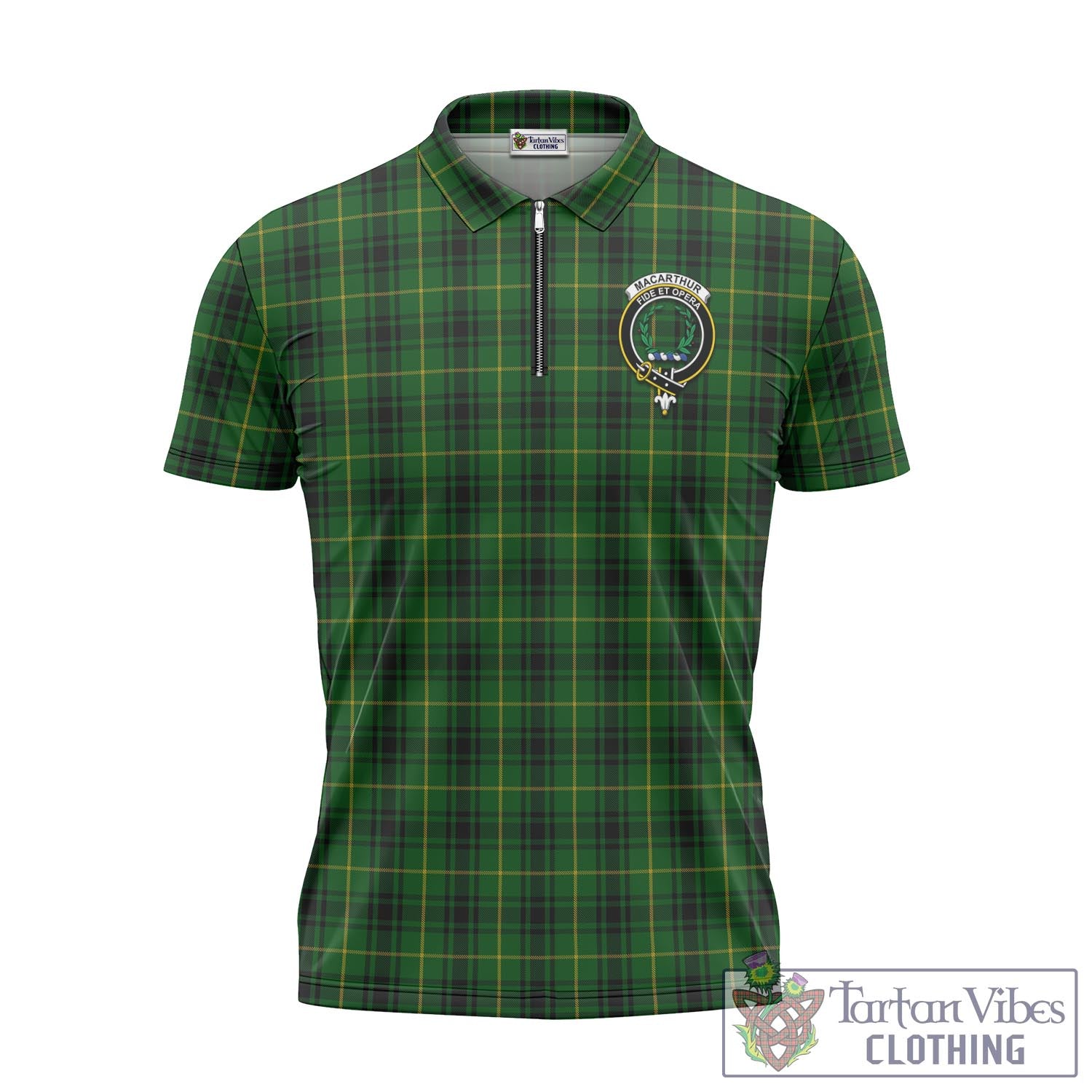 Tartan Vibes Clothing MacArthur Tartan Zipper Polo Shirt with Family Crest