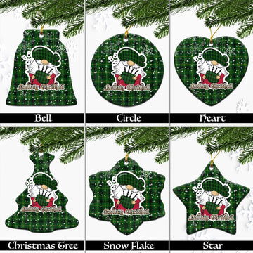 MacArthur (McArthur) Tartan Christmas Ceramic Ornaments with Scottish Gnome Playing Bagpipes