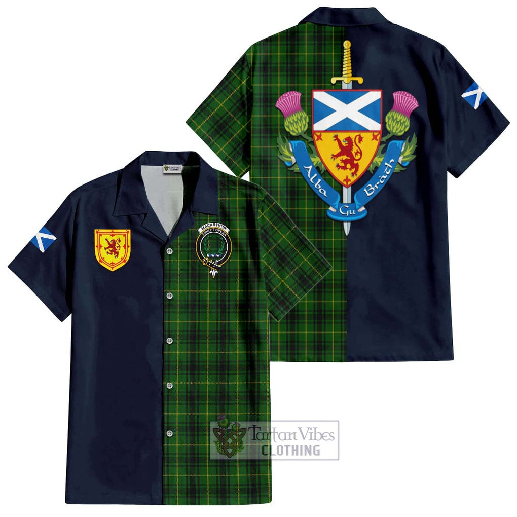 Tartan Vibes Clothing MacArthur Tartan Short Sleeve Button Shirt with Scottish Lion Royal Arm Half Style