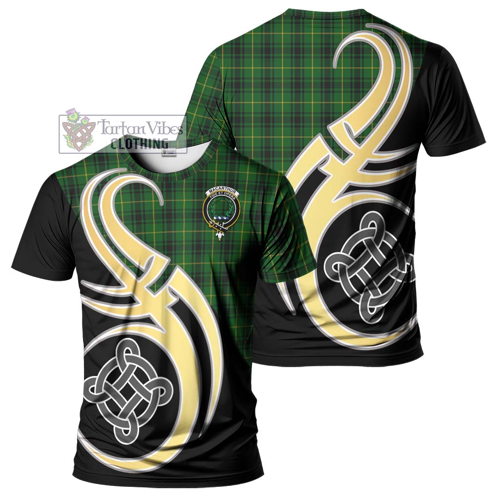 Tartan Vibes Clothing MacArthur Tartan T-Shirt with Family Crest and Celtic Symbol Style