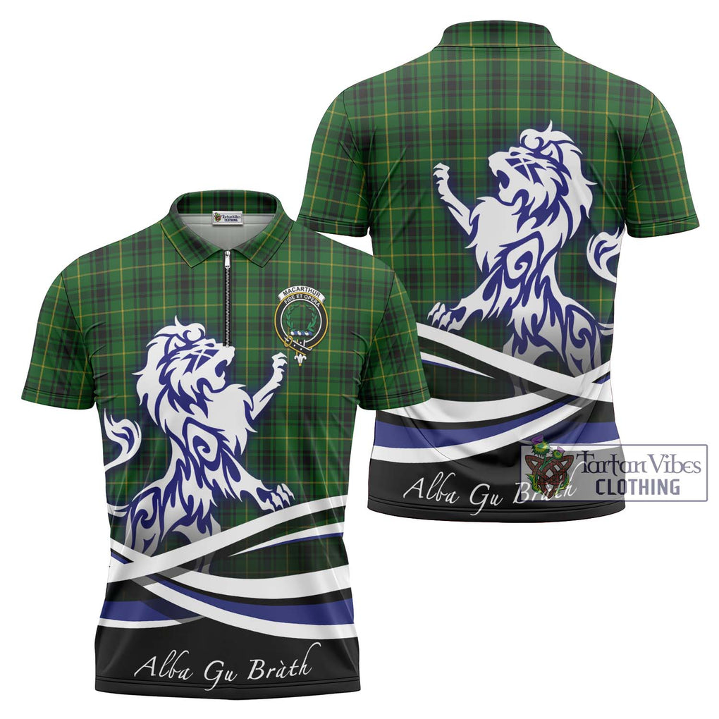 MacArthur (McArthur) Tartan Zipper Polo Shirt with Alba Gu Brath Regal Lion Emblem Unisex - Tartanvibesclothing Shop