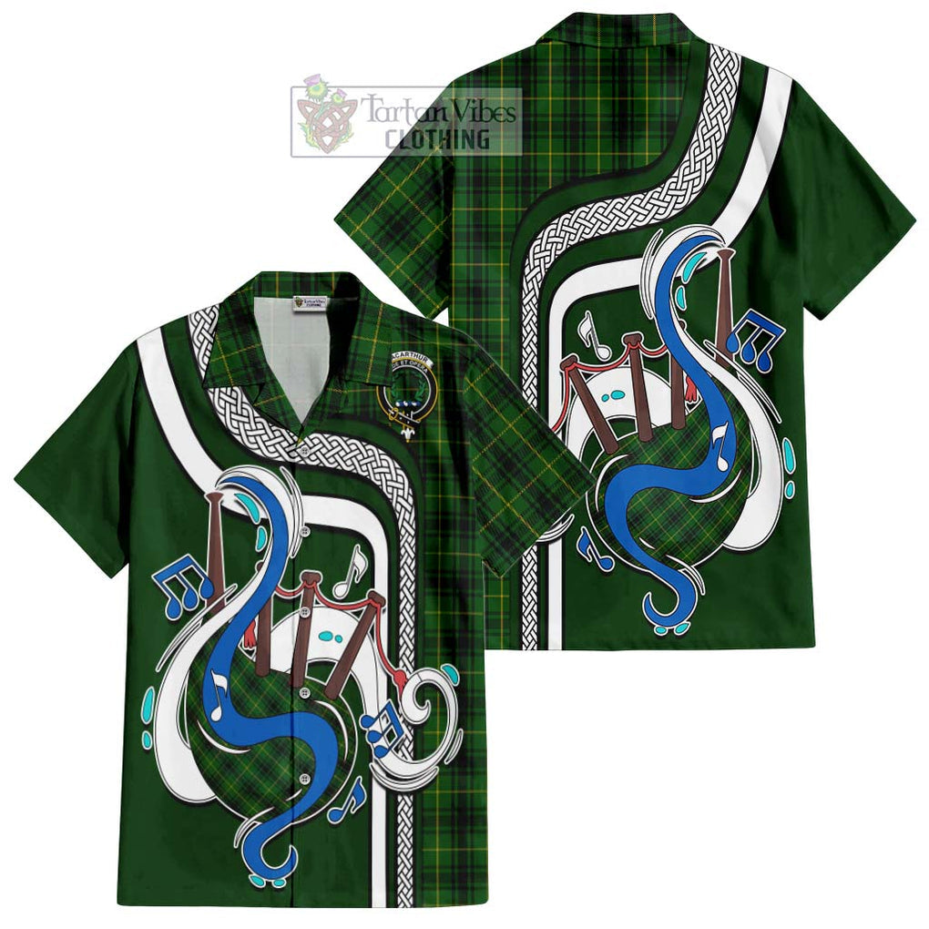 MacArthur (McArthur) Tartan Short Sleeve Button Shirt with Epic Bagpipe Style Kid - Tartanvibesclothing Shop