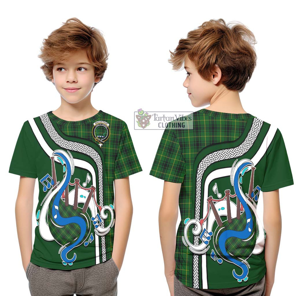 Tartan Vibes Clothing MacArthur Tartan Kid T-Shirt with Epic Bagpipe Style