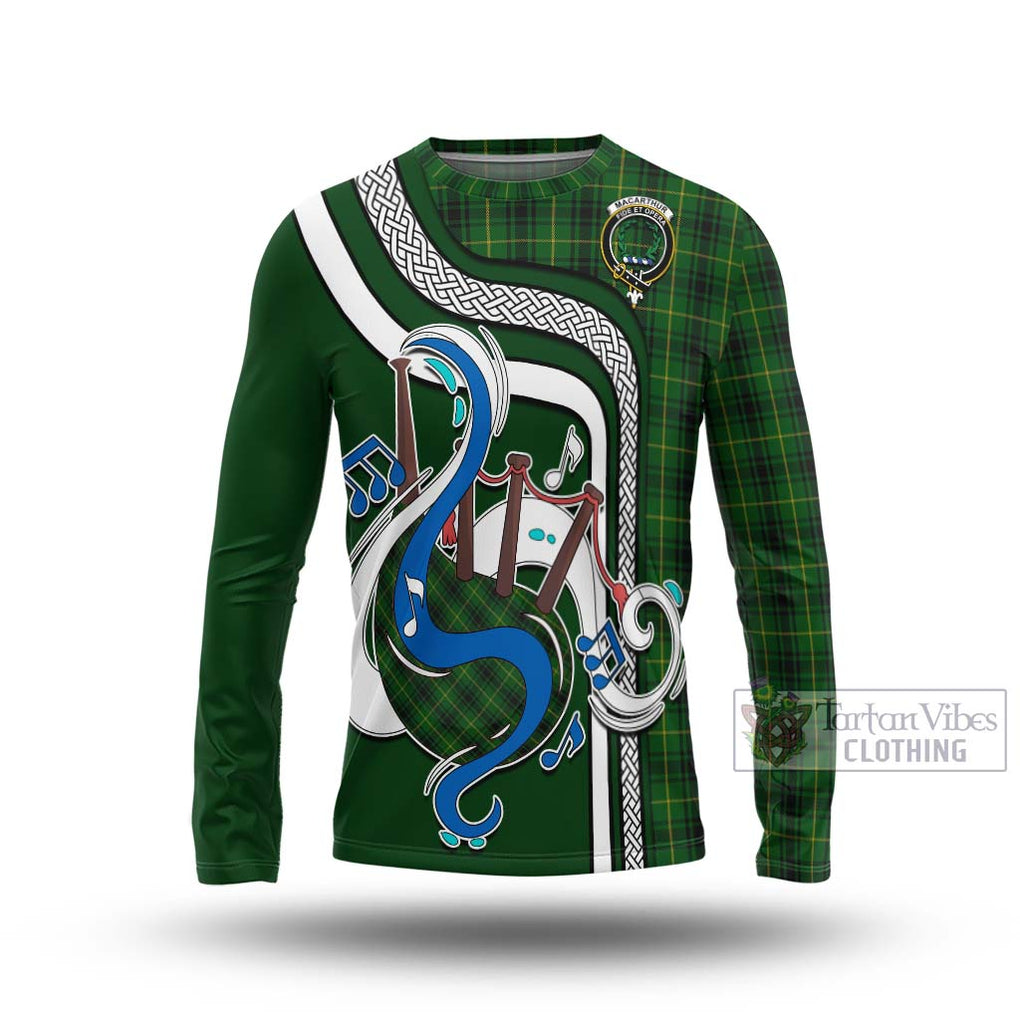 Tartan Vibes Clothing MacArthur Tartan Long Sleeve T-Shirt with Epic Bagpipe Style