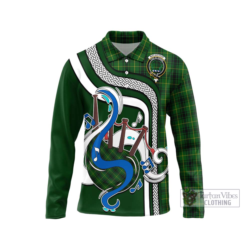 Tartan Vibes Clothing MacArthur Tartan Long Sleeve Polo Shirt with Epic Bagpipe Style