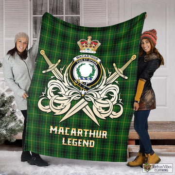 MacArthur (McArthur) Tartan Blanket with Clan Crest and the Golden Sword of Courageous Legacy