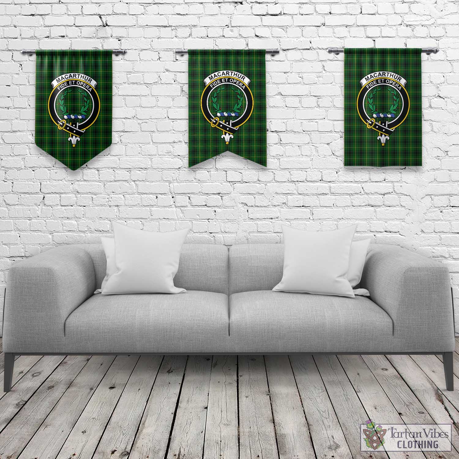 Tartan Vibes Clothing MacArthur Tartan Gonfalon, Tartan Banner with Family Crest