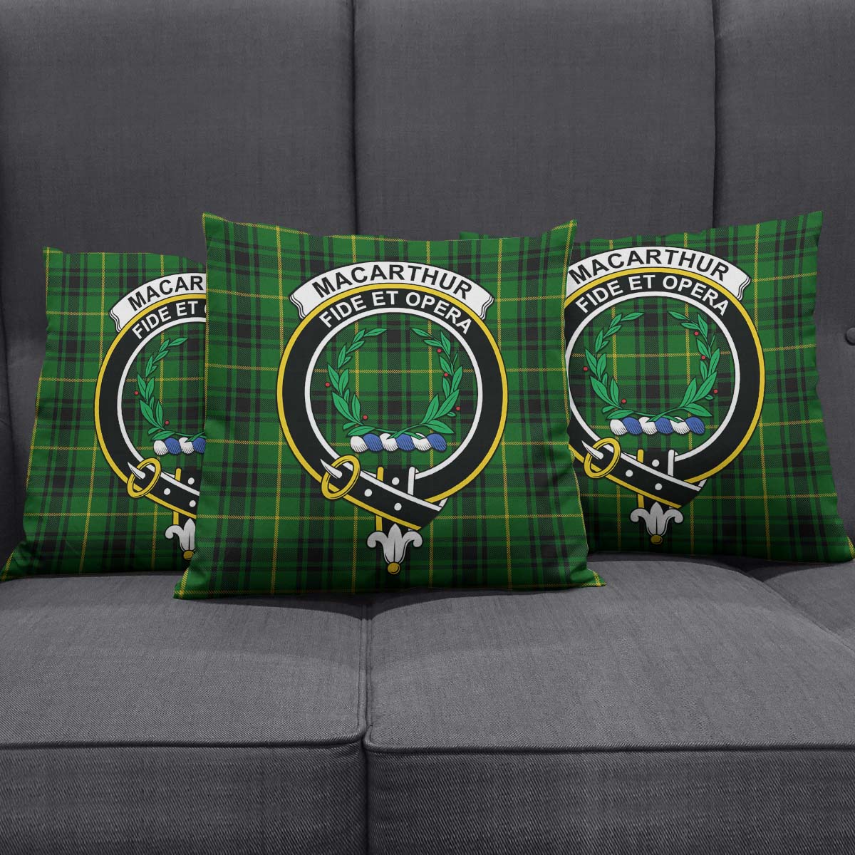 MacArthur Tartan Pillow Cover with Family Crest Square Pillow Cover - Tartanvibesclothing