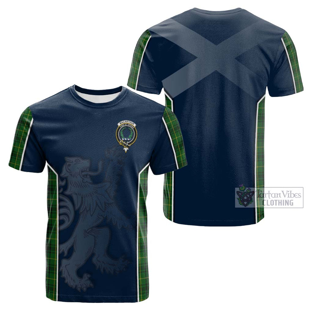 Tartan Vibes Clothing MacArthur Tartan Cotton T-shirt with Family Crest and Lion Rampant Vibes Sport Style