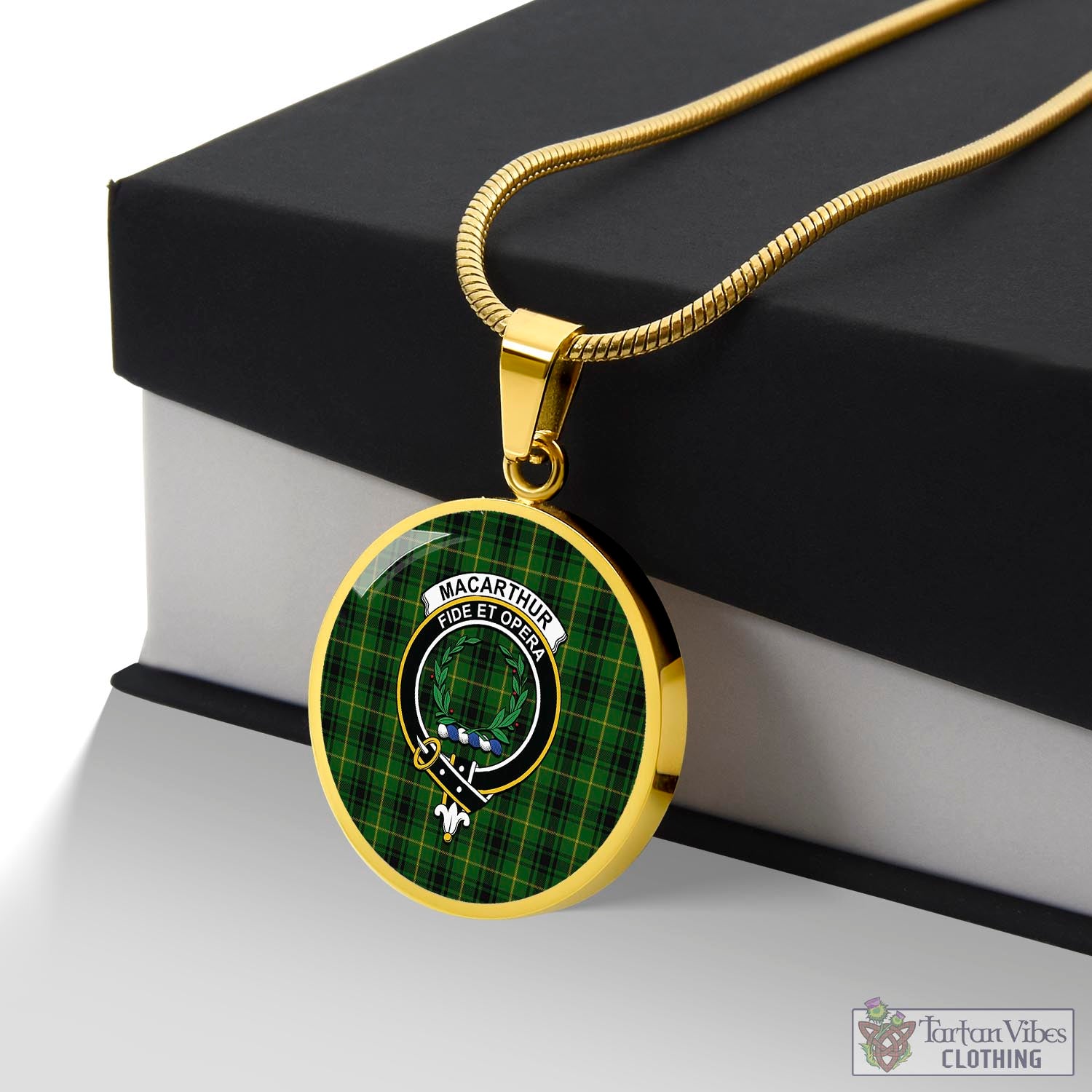 Tartan Vibes Clothing MacArthur Tartan Circle Necklace with Family Crest