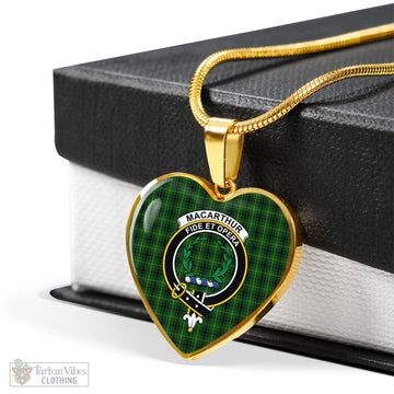 MacArthur (McArthur) Tartan Heart Necklace with Family Crest