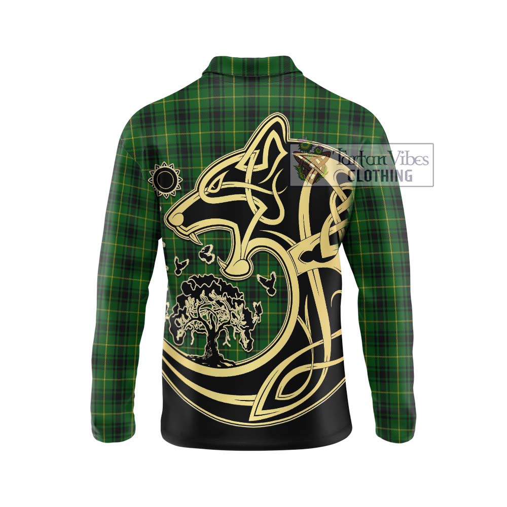 MacArthur (McArthur) Tartan Long Sleeve Polo Shirt with Family Crest Celtic Wolf Style - Tartanvibesclothing Shop