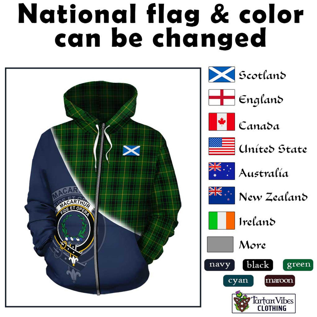 MacArthur (McArthur) Tartan Hoodie with Personalised National Flag and Family Crest Half Style - Tartanvibesclothing Shop